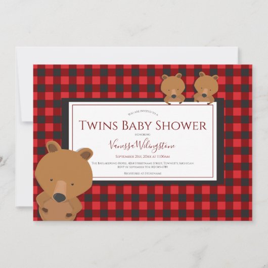 Twins Woodland Red Pset Beer Baby shower Kaart (Voorkant)