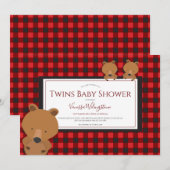 Twins Woodland Red Pset Beer Baby shower Kaart (Voorkant / Achterkant)
