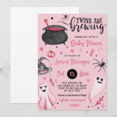 Twins zijn het brouwen van Halloween Baby shower Kaart (Voorkant / Achterkant)