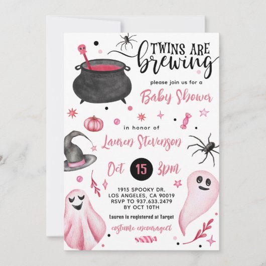 Twins zijn het brouwen van Halloween Baby shower Kaart (Voorkant)