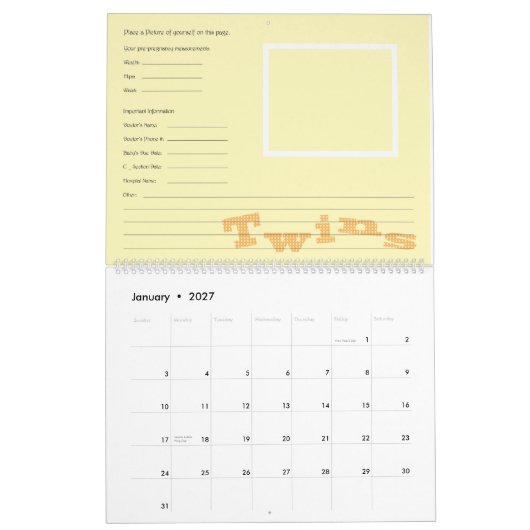 Twins Zwangerschap Agenda Kalender (Jan 2027)