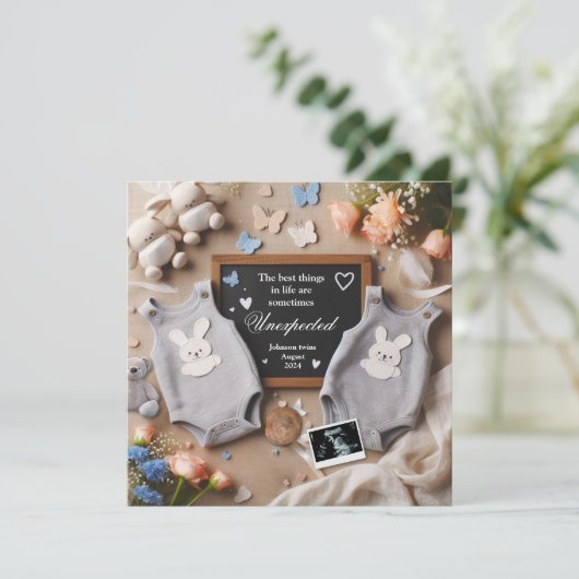Twins zwangerschapsaankondiging - genderneutraal aankondiging (Staand voorkant)