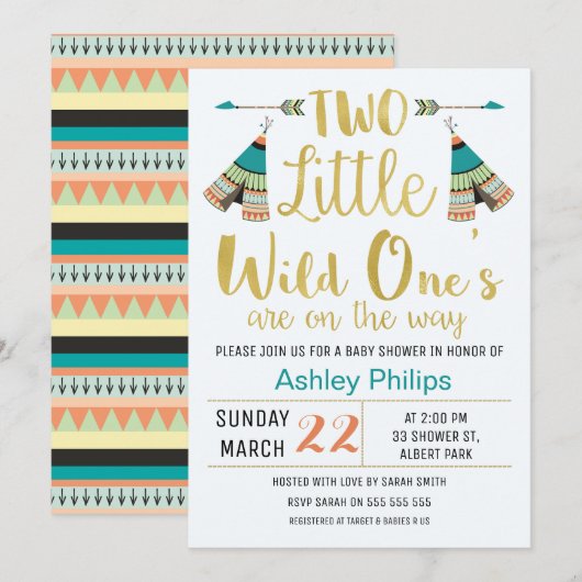 TwinsTribal Little One Faux Baby shower Uitnodigin Kaart (Voorkant / Achterkant)