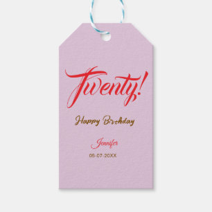 twintig20 letter verjaardag naam datum jaar rood cadeaulabel