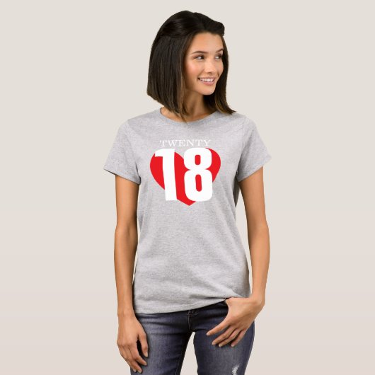 Twintig 18 liefhebben rood groot hart 2018 t-shirt (Voorkant volledig)