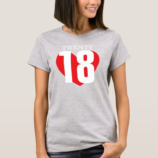 Twintig 18 liefhebben rood groot hart 2018 t-shirt (Voorkant)