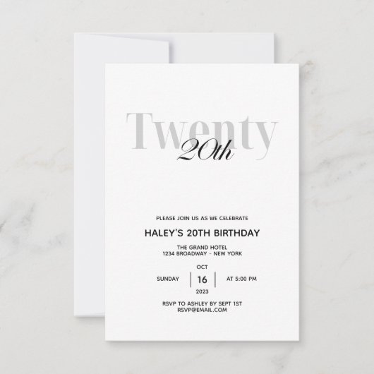 Twintig - 20ste Verjaardagsfeestje Zwart & Wit Chi Kaart (Voorkant)