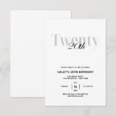 Twintig - 20ste Verjaardagsfeestje Zwart & Wit Chi Kaart (Voorkant / Achterkant)