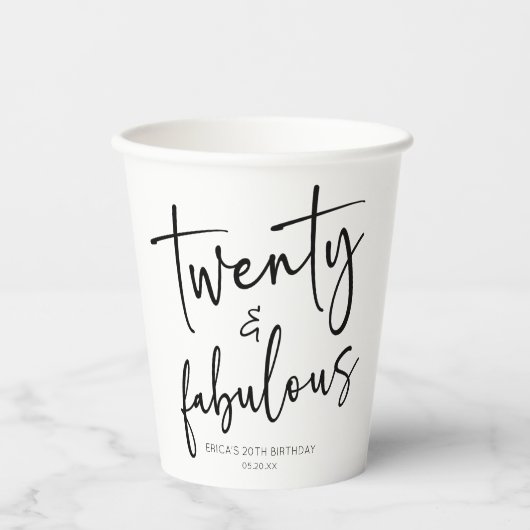 Twintig & Fabulous Minimalistisch 20e Verjaardagsf Papieren Bekers (Voorkant)