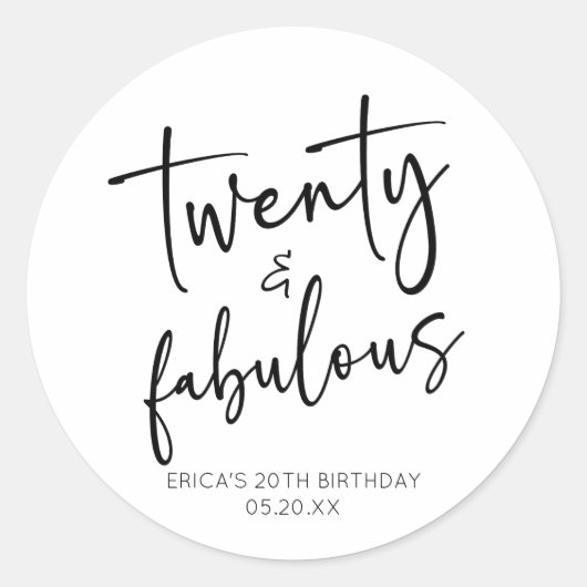 Twintig & Fabulous Minimalistisch 20e Verjaardagsf Ronde Sticker (Voorkant)