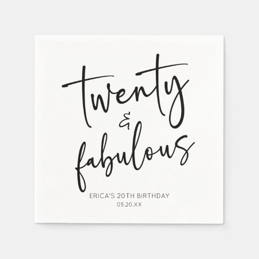 Twintig & Fabulous Minimalistisch 20e Verjaardagsf Servet (Voorkant)