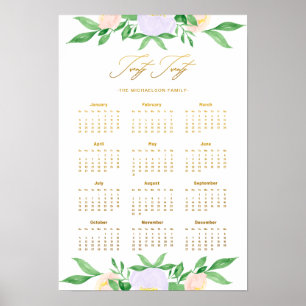 Twintig Floral en noem Faux Gold Calendar Poster