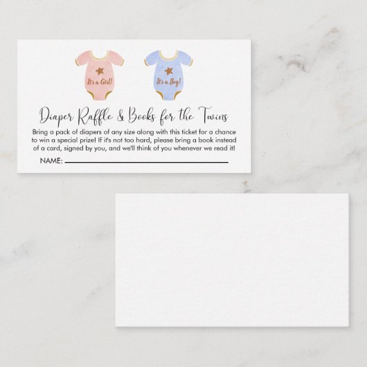 Twintig-jongen Baby shower luiere raffle Books Informatiekaartje (Voorkant / Achterkant)