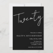 Twintig moderne eenvoudige zwarte 20e verjaardag kaart (Voorkant)