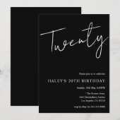 Twintig moderne eenvoudige zwarte 20e verjaardag kaart (Voorkant / Achterkant)