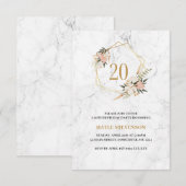 Twintig - twintigste verjaardag Floral Marble Chic Kaart (Voorkant / Achterkant)