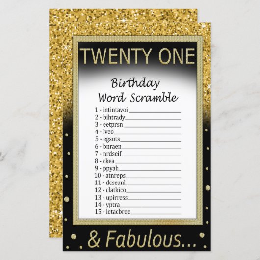 Twintig verjaardag Word Scramble Game (Voorkant / Achterkant)