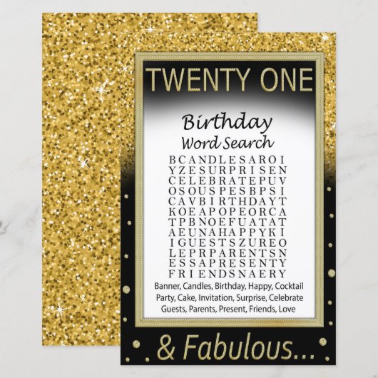 Twintig verjaardag Word Search Game (Voorkant / Achterkant)