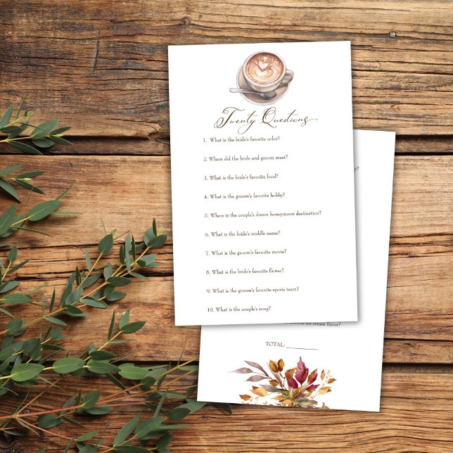 Twintig vraag liefde is het brouwen van koffie dou (Twenty questions love is brewing coffee fall shower game card cappuccino bridal shower games)