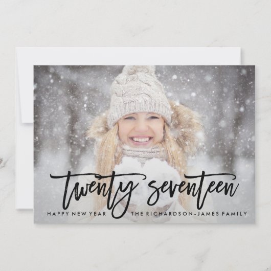 Twintig zeventien | Trendy Typografie met foto Feestdagenkaart (Voorkant)