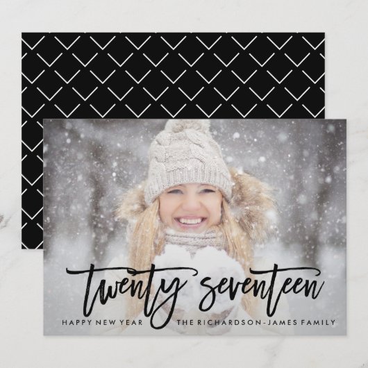 Twintig zeventien | Trendy Typografie met foto Feestdagenkaart (Voorkant / Achterkant)