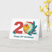 Twintigste 20 Verjaardag met Funny Bird en Branch Kaart (Gele Bloem)