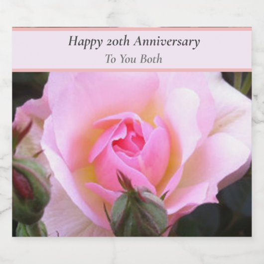 Twintigste bruiloft Jubileum Perfect Engels Roos Sparkling Wijnetiket (Enkel label)