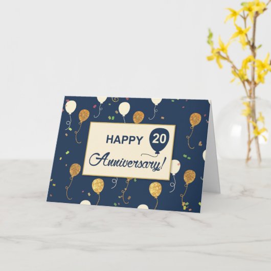 Twintigste Medewerker Jubileum Gold Look Balloons Kaart (Gele Bloem)