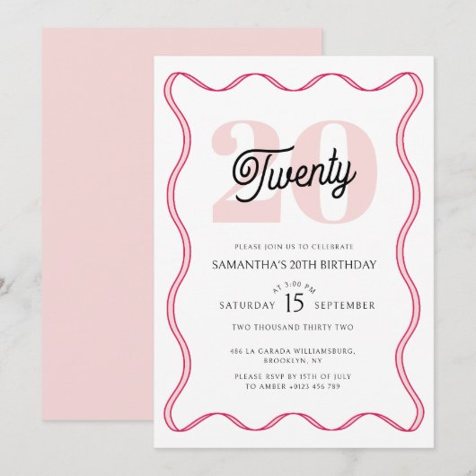 Twintigste Retro Wavy Borders 20ste verjaardag Kaart (Voorkant / Achterkant)