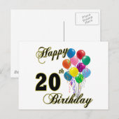 Twintigste verjaardag met ballonnen briefkaart (Voorkant / Achterkant)