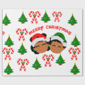 Twinzies Afro-Amerikaanse kerst Afro-Kinder tweeli Cadeaupapier (Vlak)