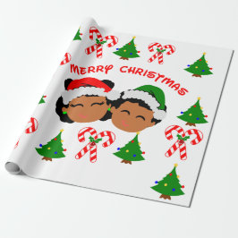 Twinzies Afro-Amerikaanse kerst Afro-Kinder tweeli Cadeaupapier