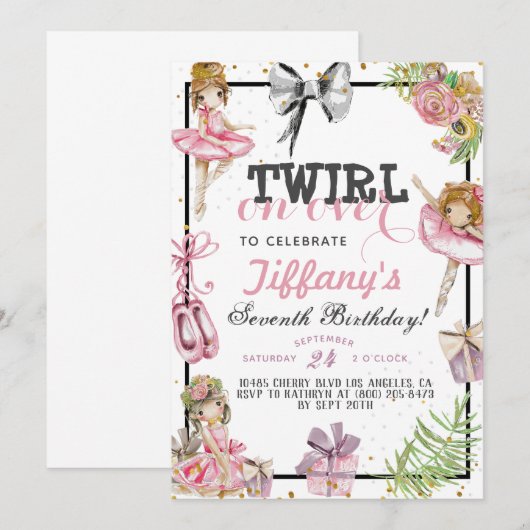 Twirl on Over Ballerina Birthday Kaart (Voorkant / Achterkant)