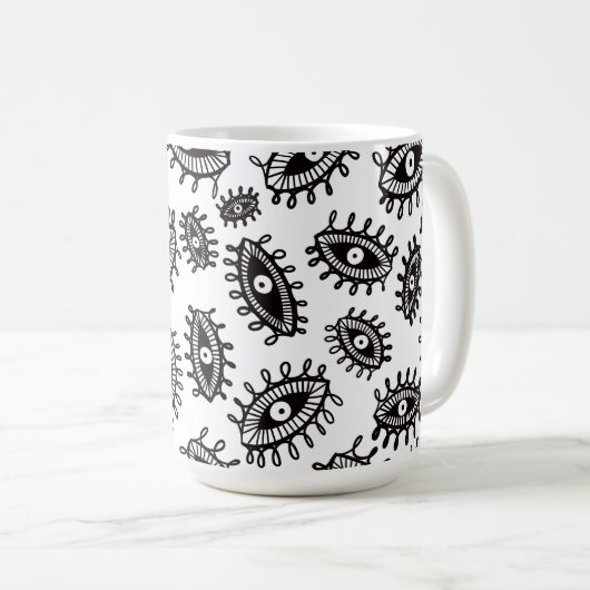 Twirly ogen wit koffiemok (Voorkant rechts)