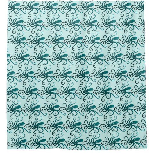 Twirly tentakels blauw octopus patroon douchegordijn (Voorkant)