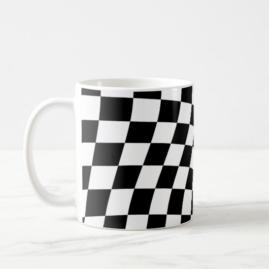 Twisted Black en White Checkered Square Pattern Koffiemok (Links)