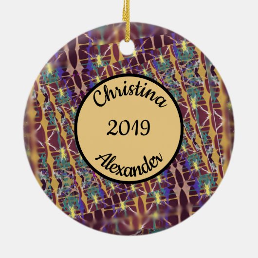 Twisted caleidoscope kleuren -  tekst keramisch ornament (Achterkant)