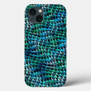 Twisted en wavy burlap sack mesh, groen cyaan iPhone 13 hoesje