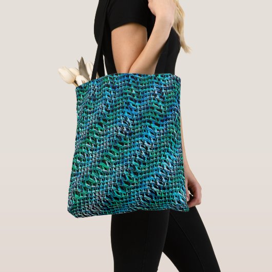 Twisted en wavy burlap sack mesh, groen cyaan tote bag (Dichtbij)