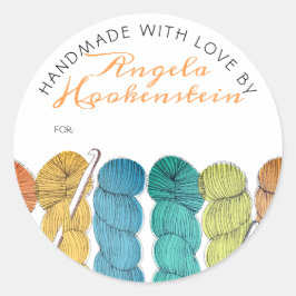 Twisted garen haaknaald handgemaakt met liefdeslab ronde sticker