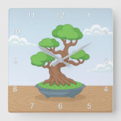 Twisted Japanese Bonsai Tree on Table Vierkante Klok (Voorkant)