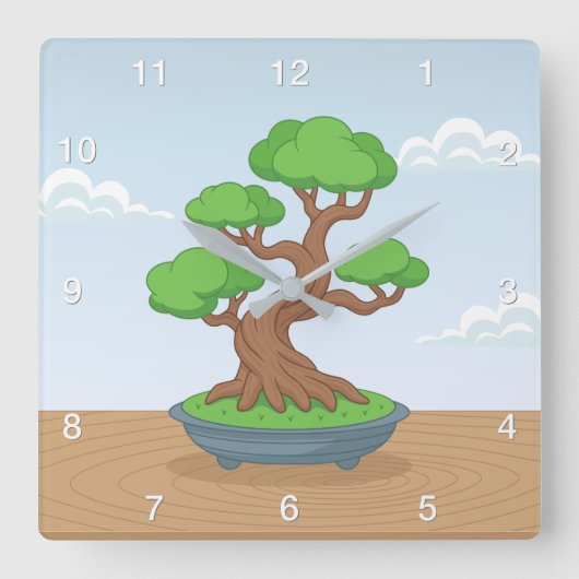 Twisted Japanese Bonsai Tree on Table Vierkante Klok (Voorkant)