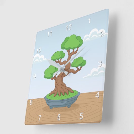 Twisted Japanese Bonsai Tree on Table Vierkante Klok (Hoek)