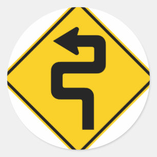 Twisted Road Ahead Highway Sign Ronde Sticker