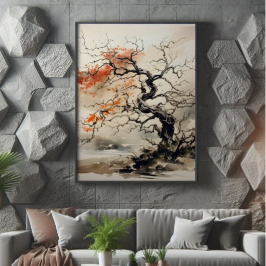 Twisted Tree Ink Painting Foto Afdruk