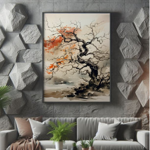 Twisted Tree Ink Painting Foto Afdruk