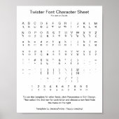 Twister Lettertype Glyph Tekenblad Poster (Voorkant)