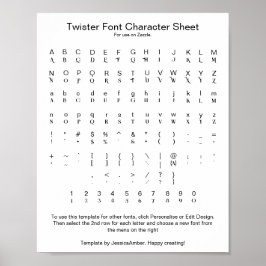 Twister Lettertype Glyph Tekenblad Poster