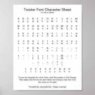 Twister Lettertype Glyph Tekenblad Poster