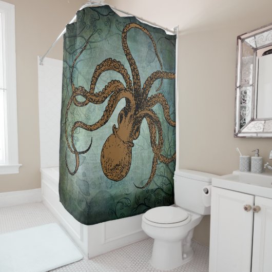  Twisty Octopus (bruin) Douchegordijn (In situ)
